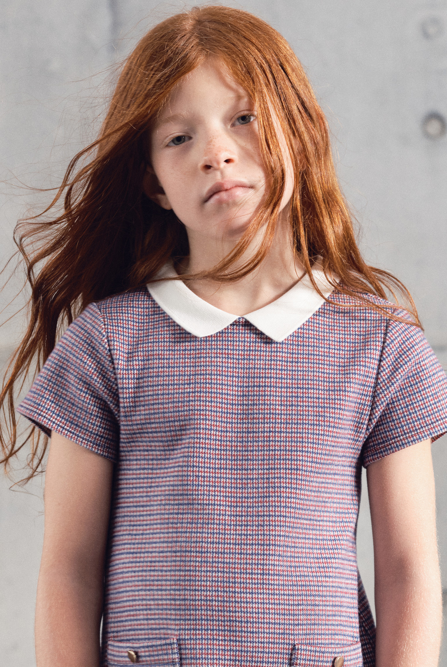 Robe pied-de-poule fille - Carreaux gris