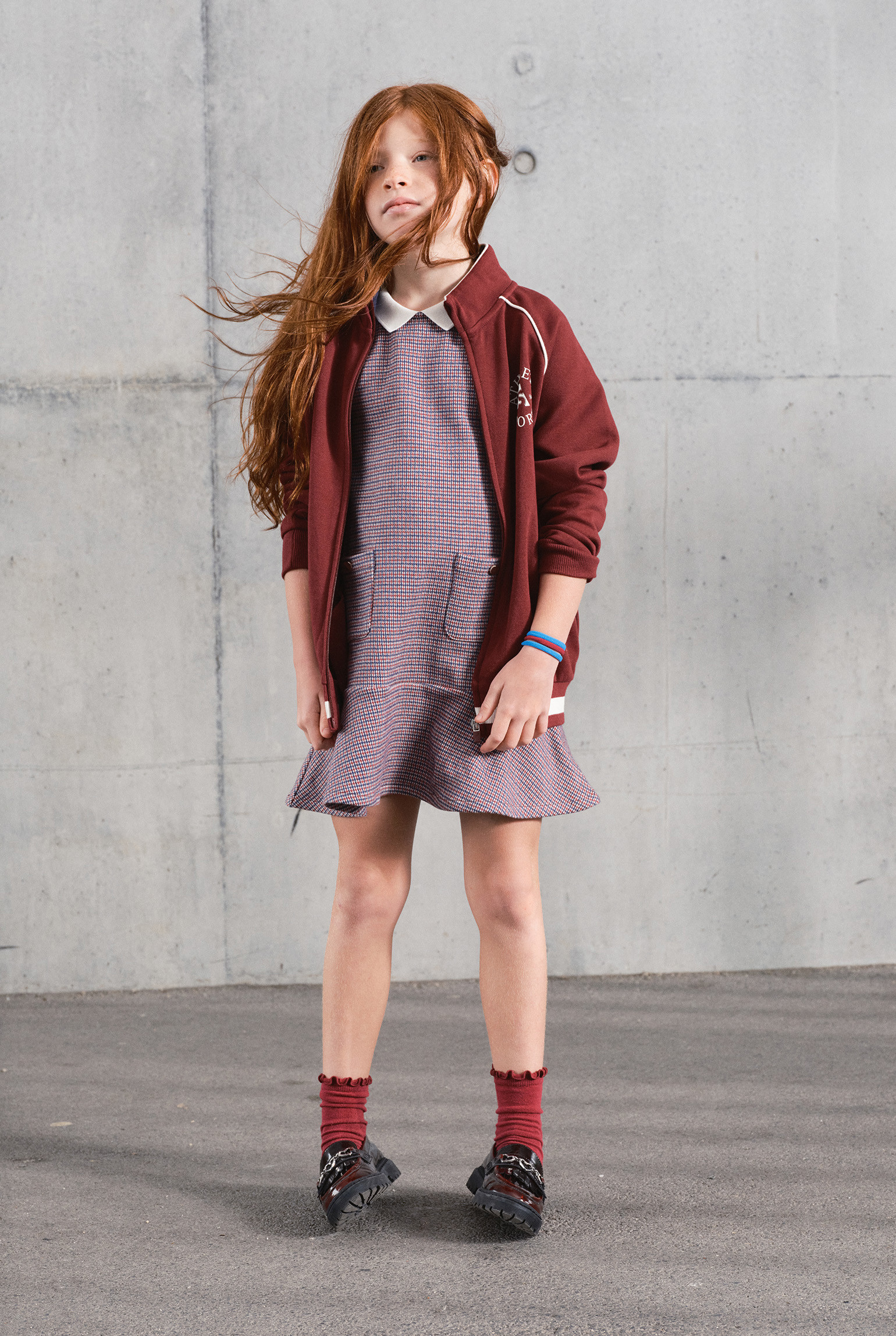 Robe pied-de-poule fille - Carreaux gris