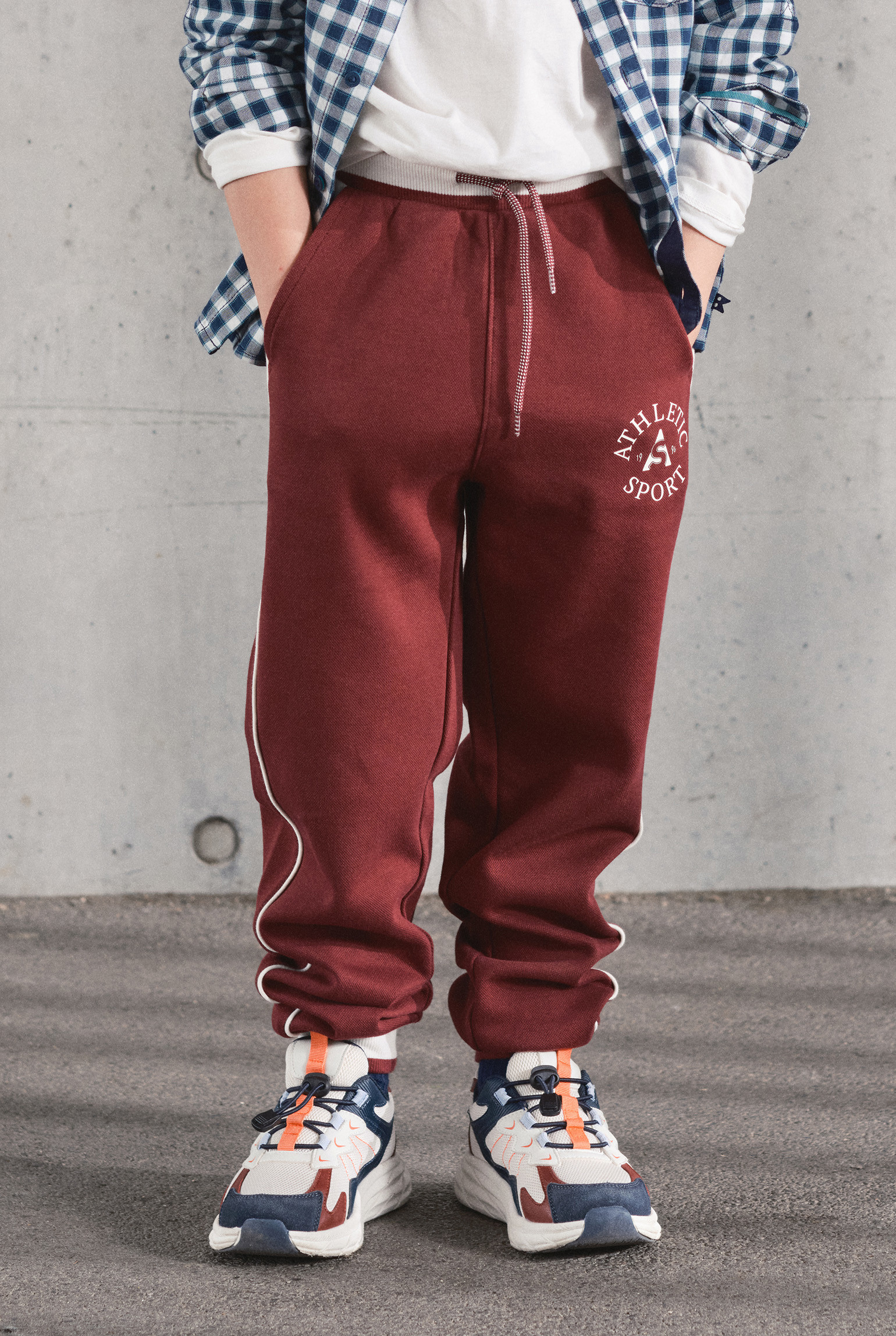 Jogging maille fantaisie bordeaux garçon - Prune