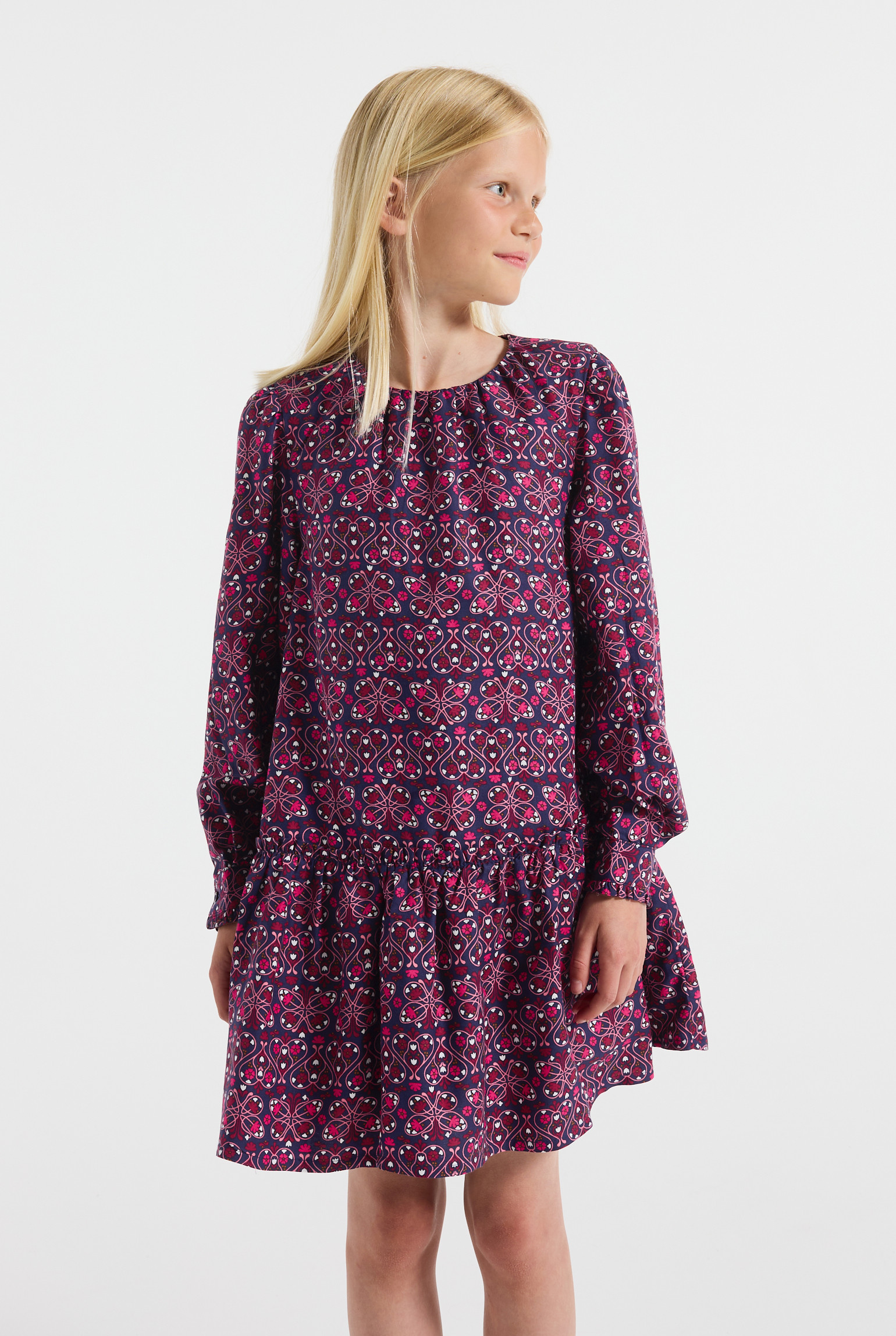 Robe imprimée bleue fille - Imprimé bleu