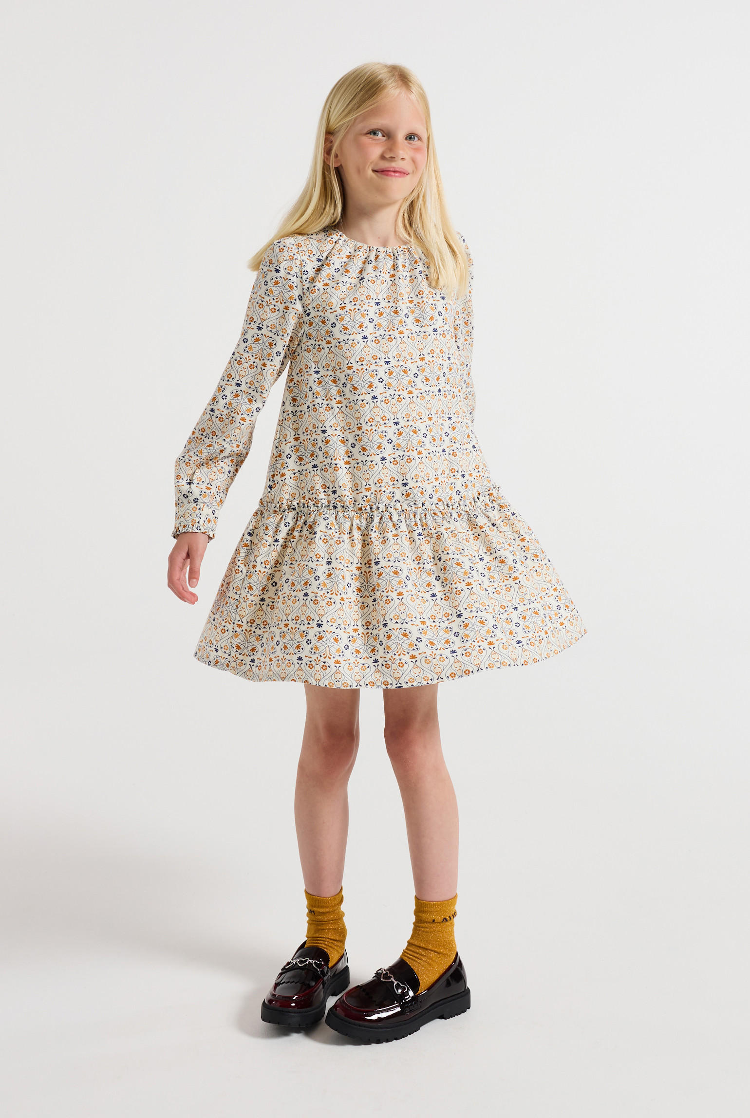 Robe imprimée bleue fille - Imprimé beige