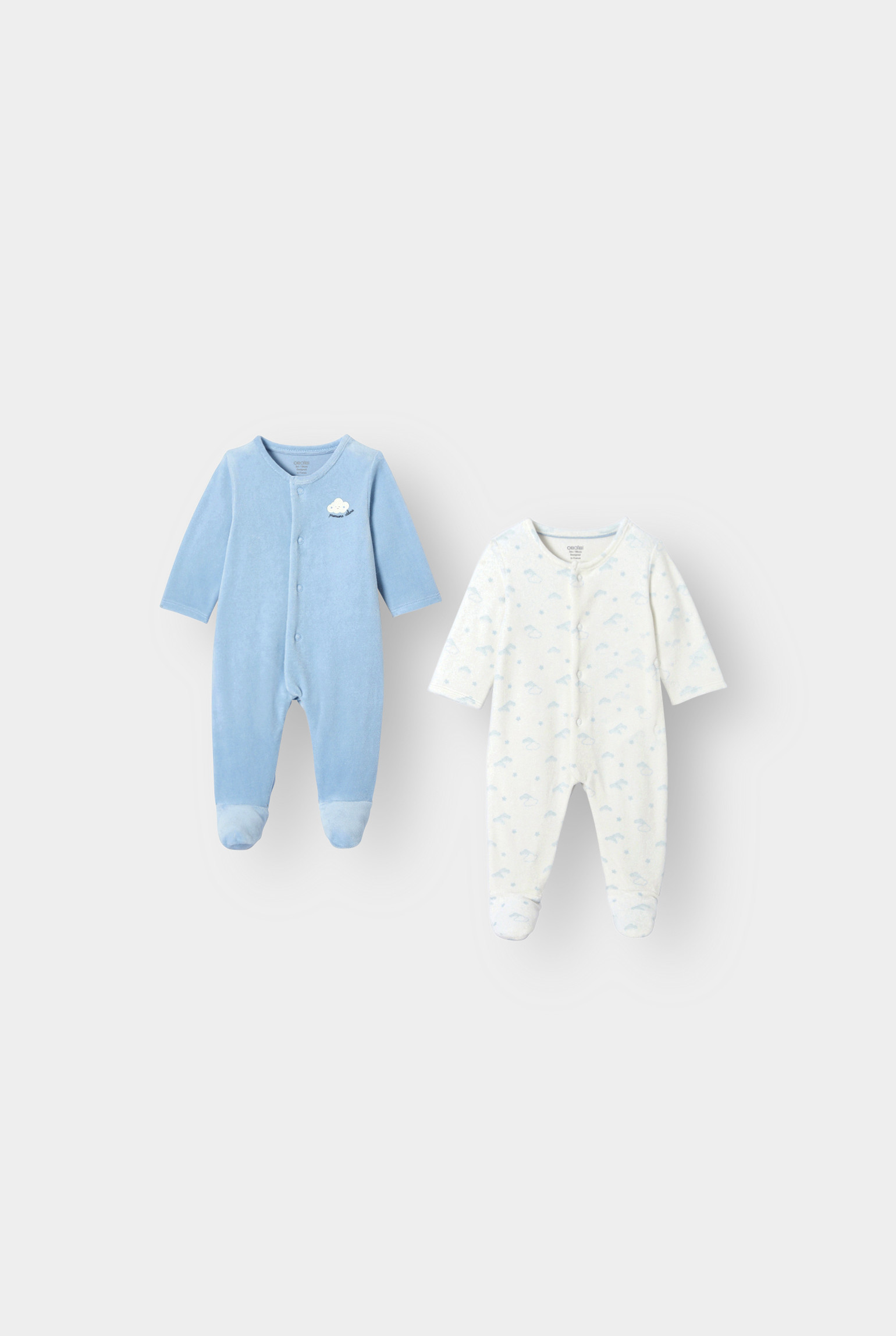 Dors-bien velours bleu bébé garçon (lot de 2) - Bleu porcelaine