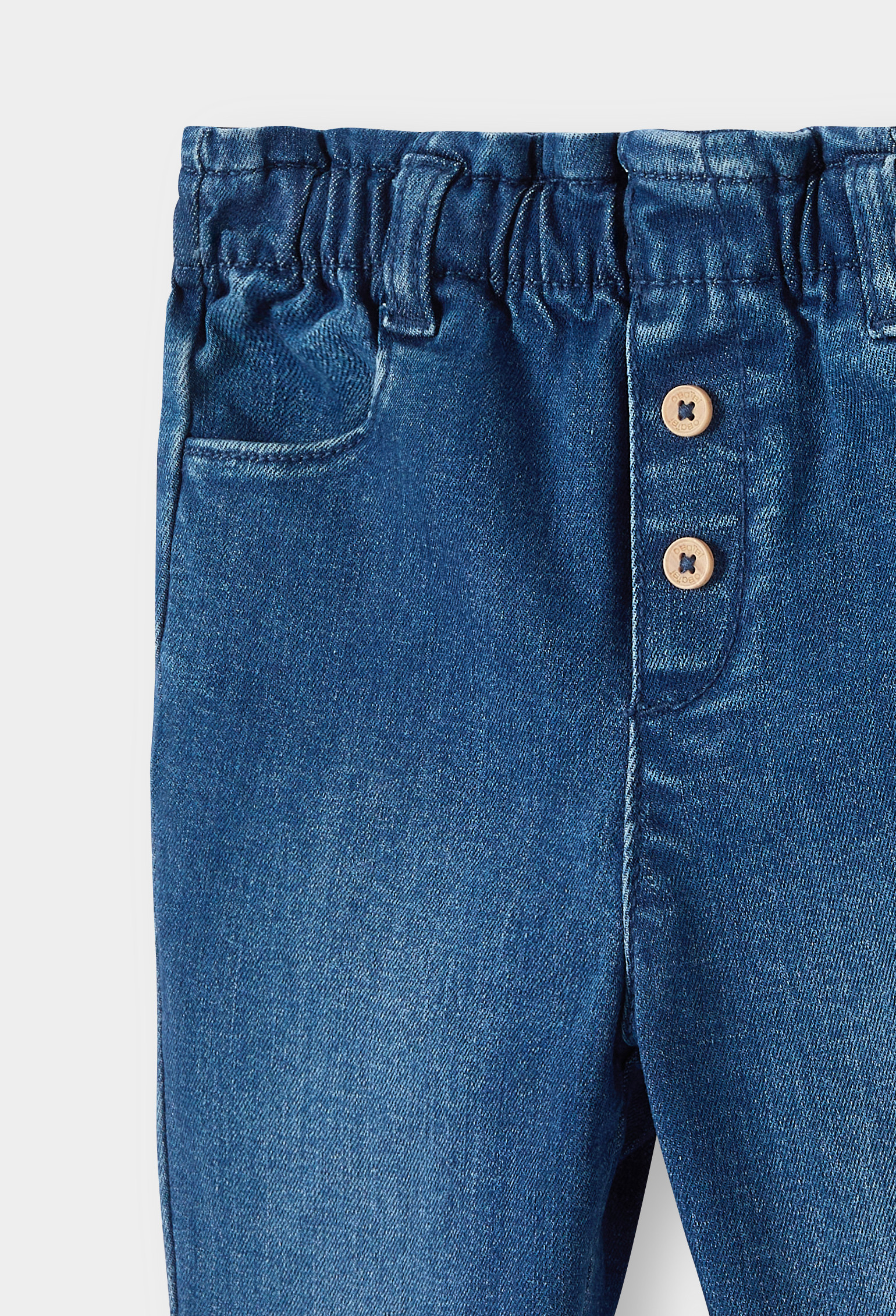 Pantalon taille haute beige bébé fille - Denim bleu