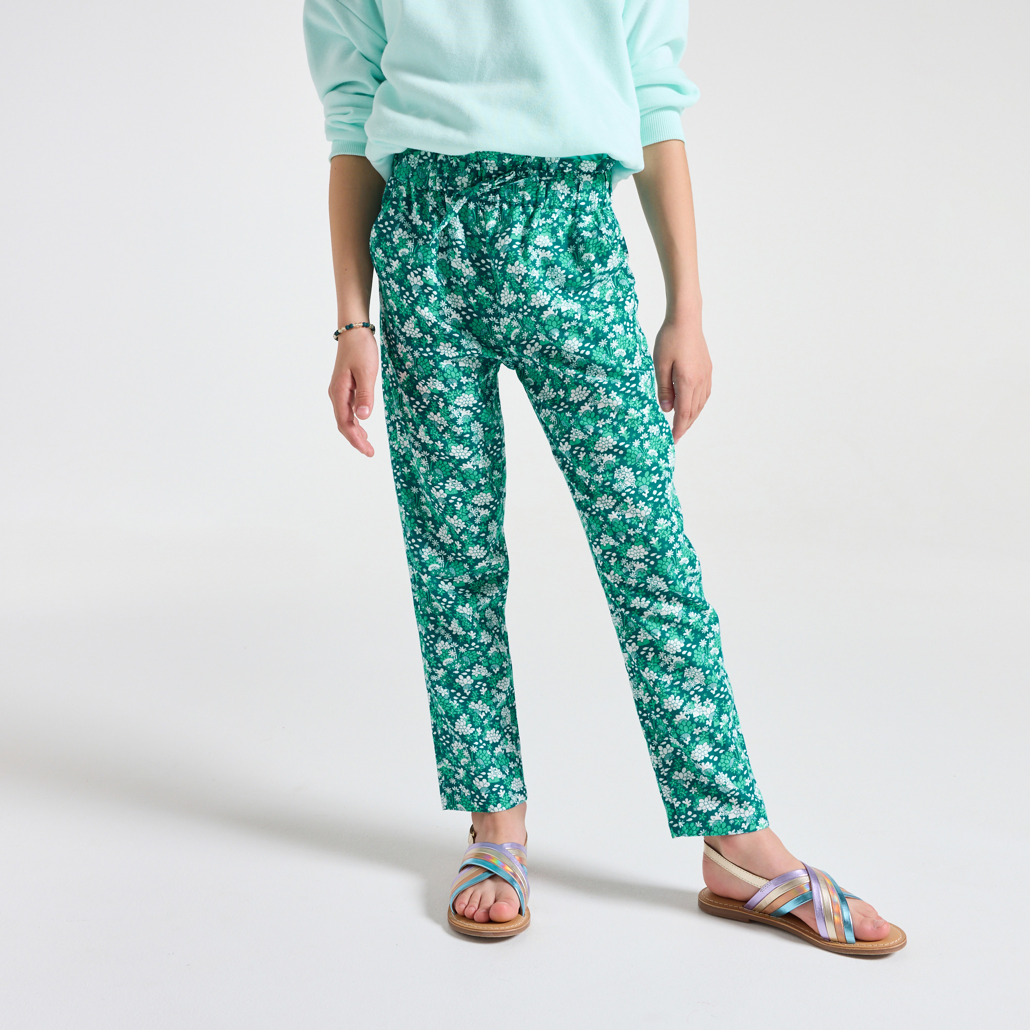 Pantalon fleuri vert fille - Imprimé vert