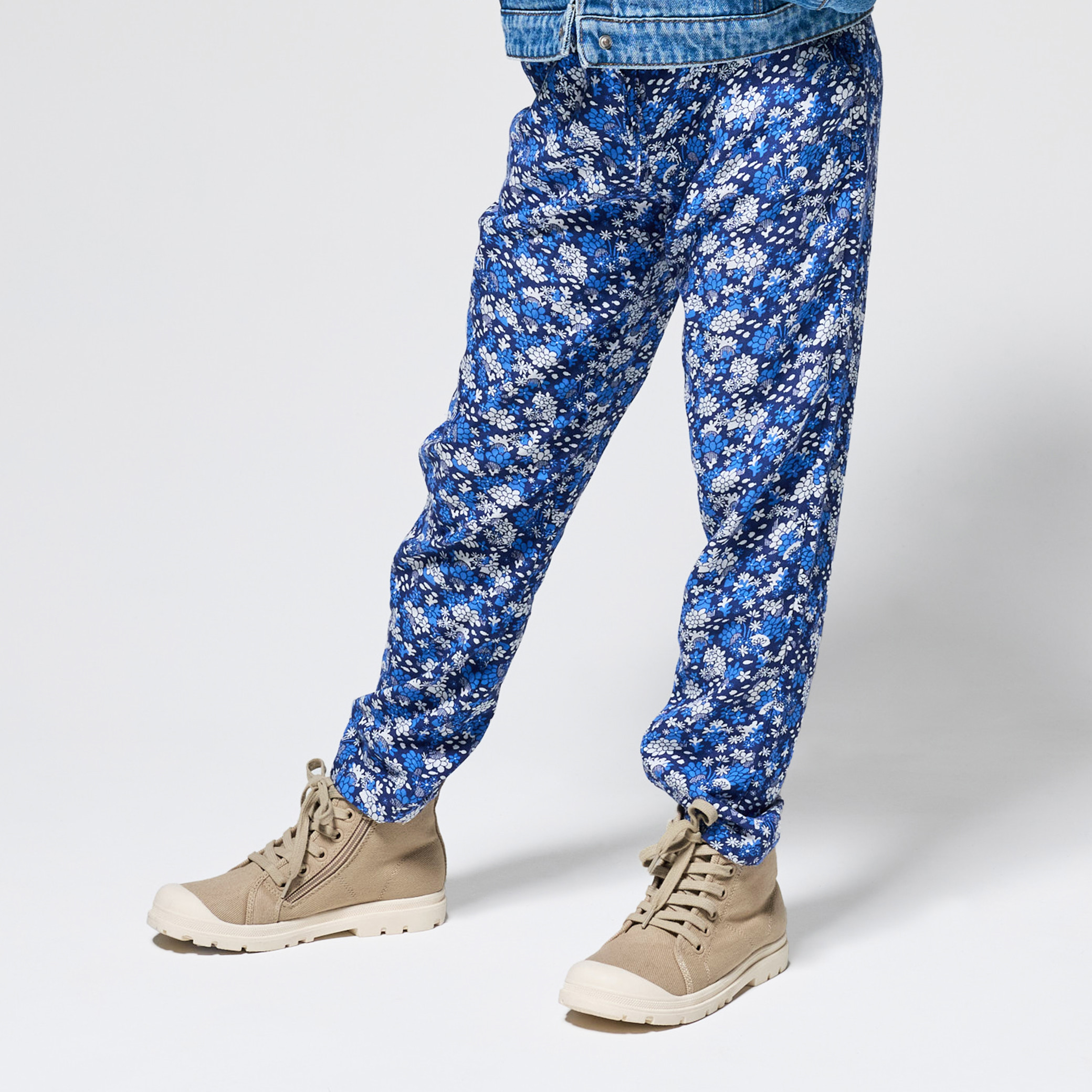 Pantalon fleuri vert fille - Imprimé bleu