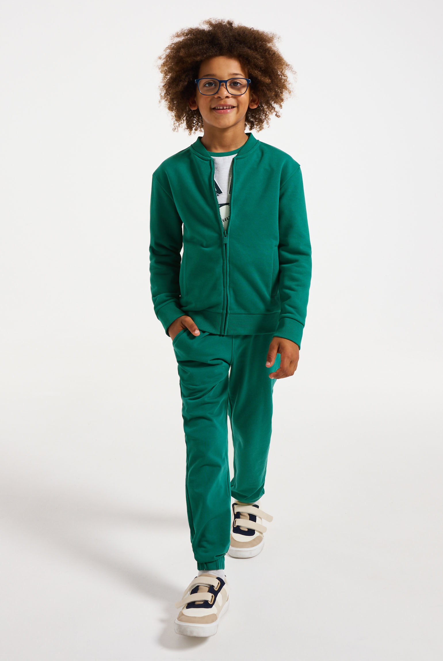 Sweat-shirt teddy en molleton uni bleu Garçon - Vert pin
