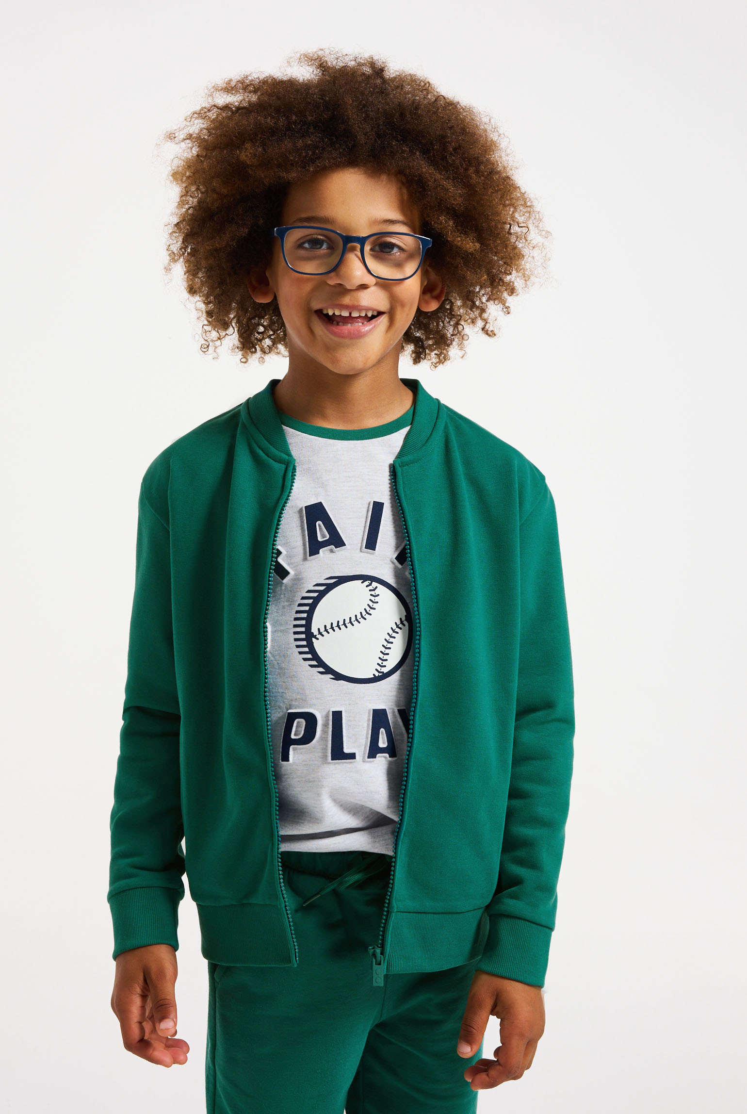 Sweat-shirt teddy en molleton uni bleu Garçon - Vert pin