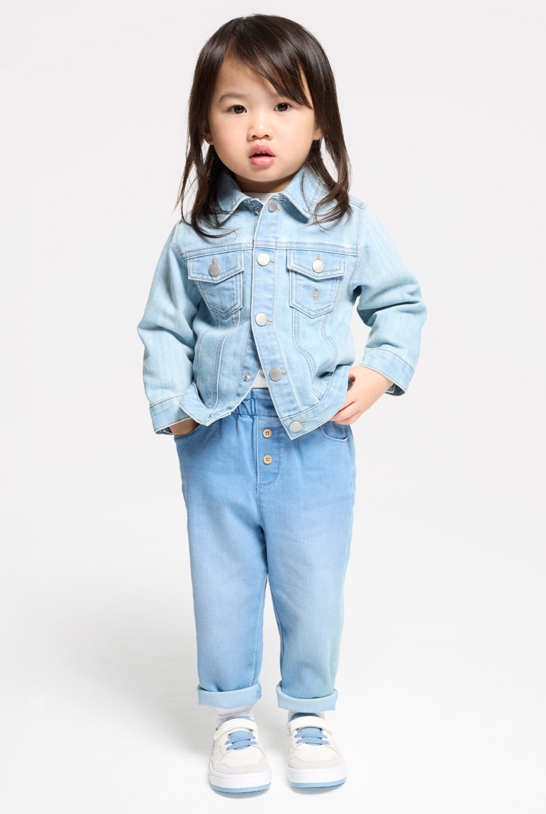 Pantalon taille haute beige bébé fille - Denim bleu clair