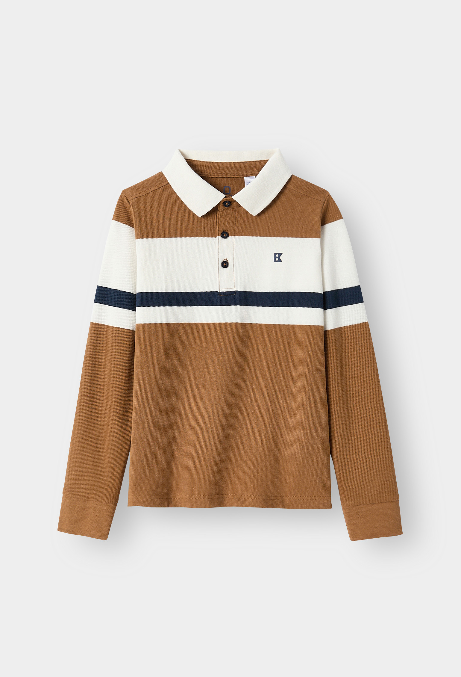 Polo rayé bleu marine garçon - Camel