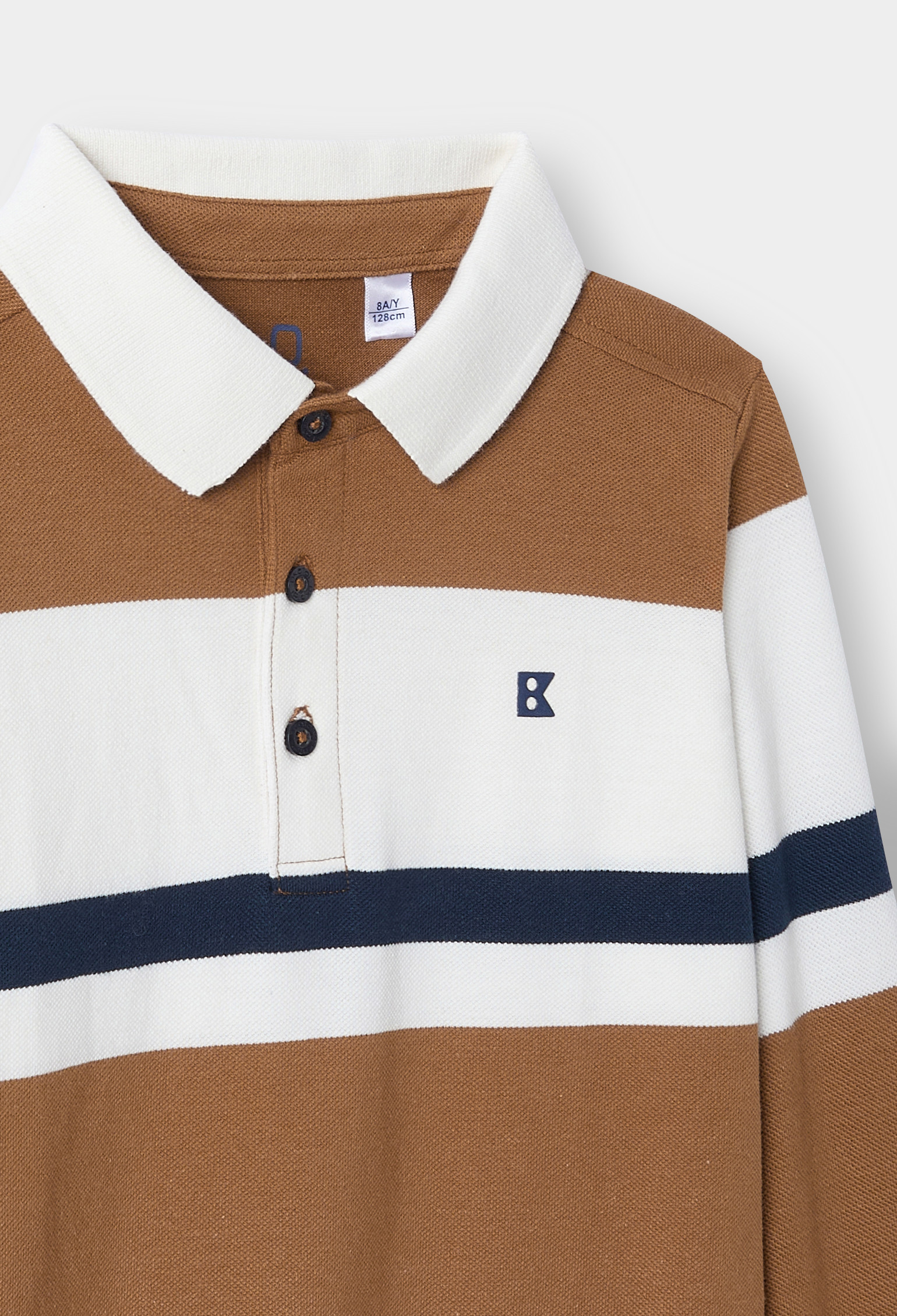 Polo rayé bleu marine garçon - Camel