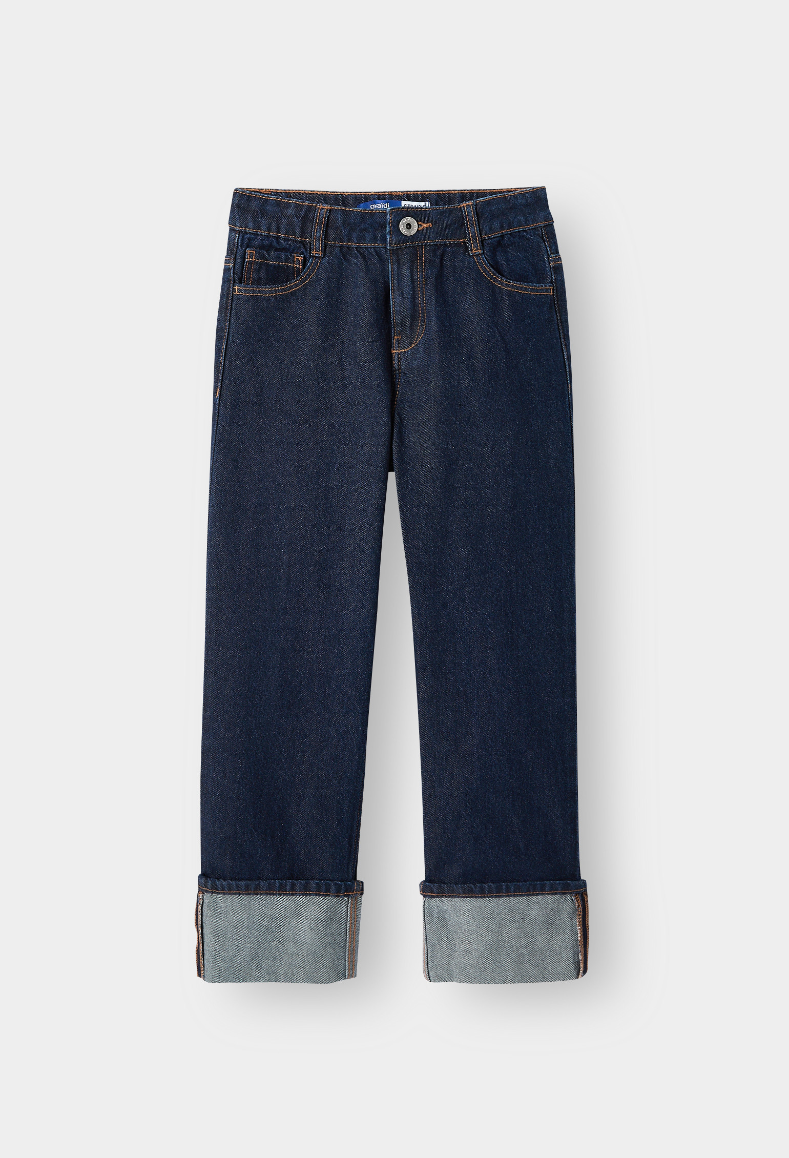 Jean à revers straight bleu foncé fille - Denim Dark Blue