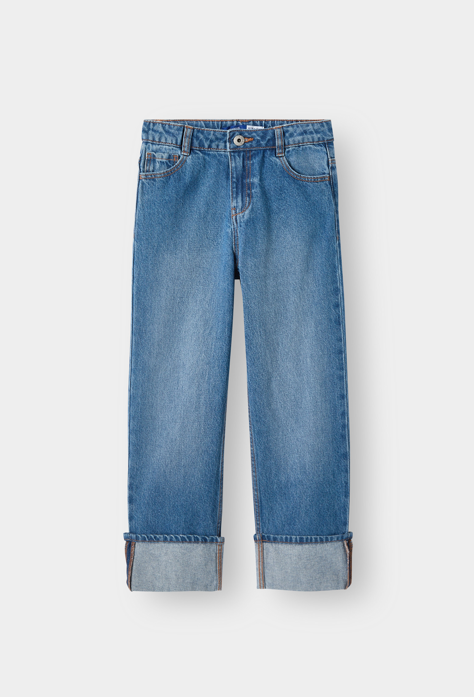 Jean à revers straight bleu foncé fille - Denim bleu stone