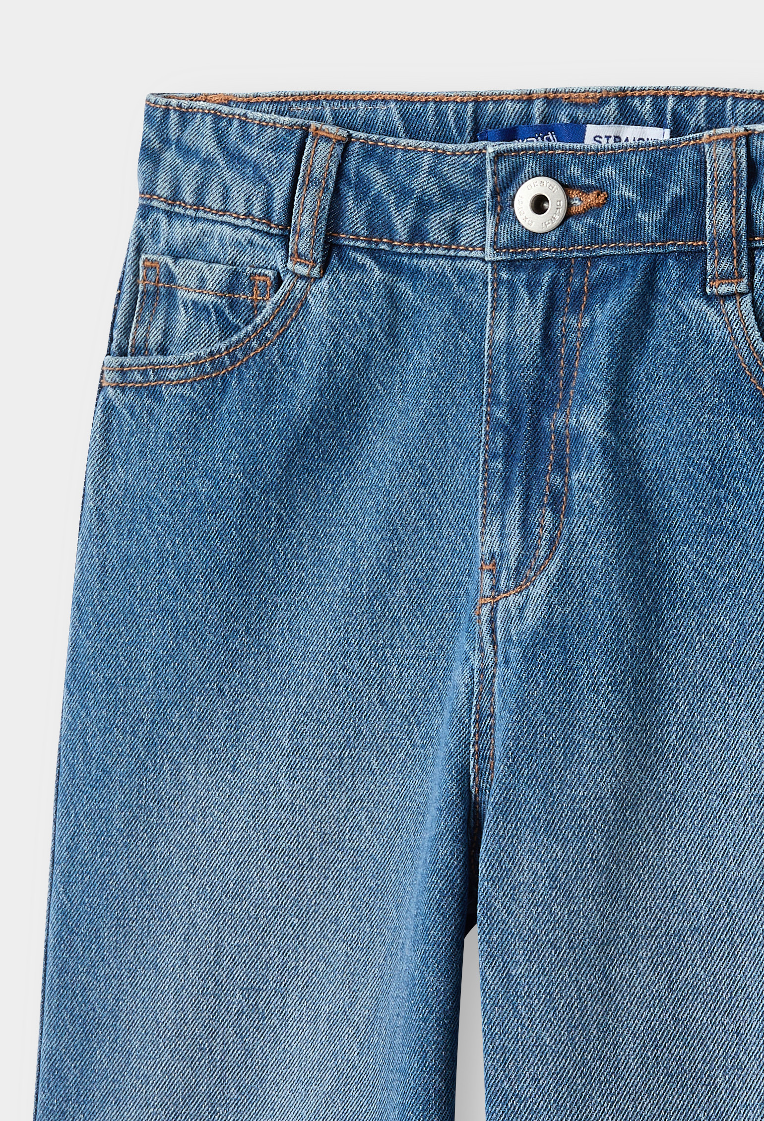 Jean à revers straight bleu foncé fille - Denim bleu stone