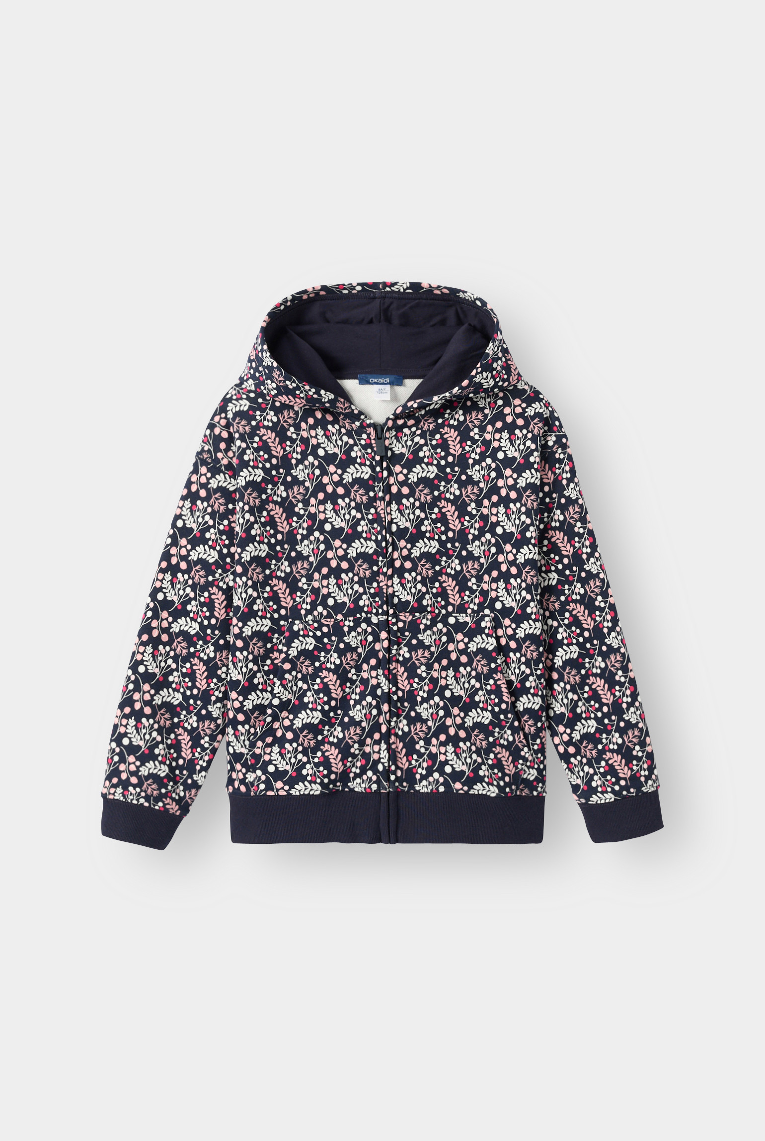 Sweat zippé molleton fleuri bleu fille - Imprimé bleu
