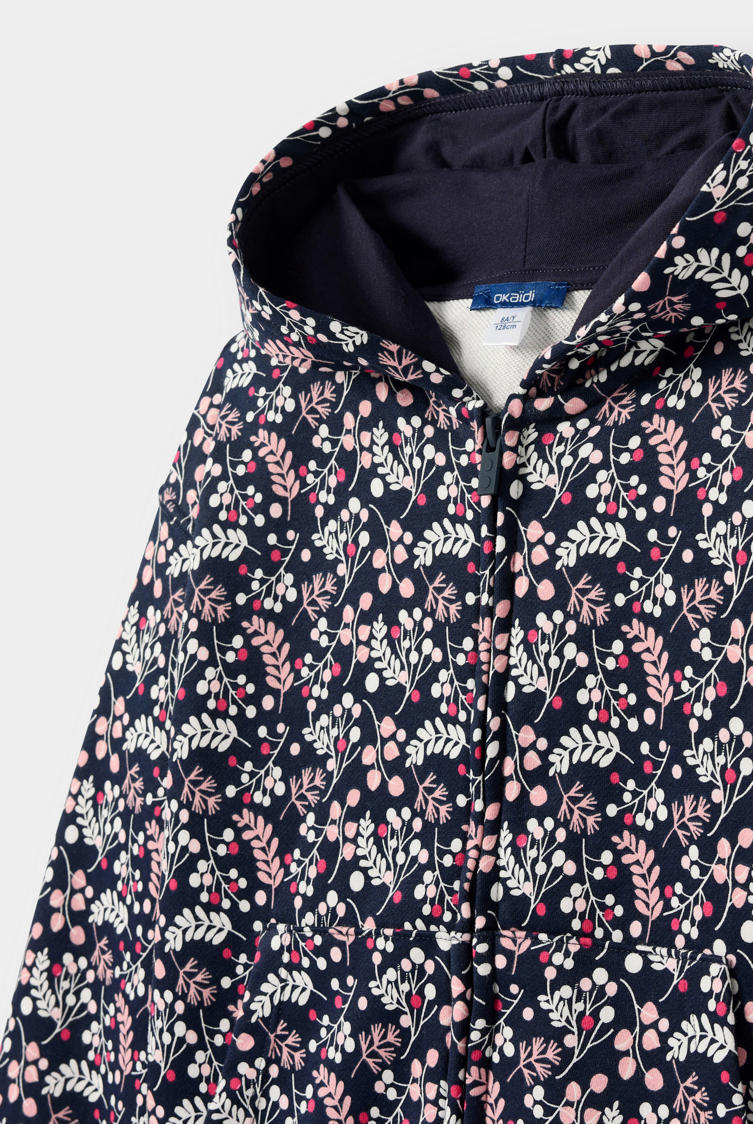 Sweat zippé molleton fleuri bleu fille - Imprimé bleu