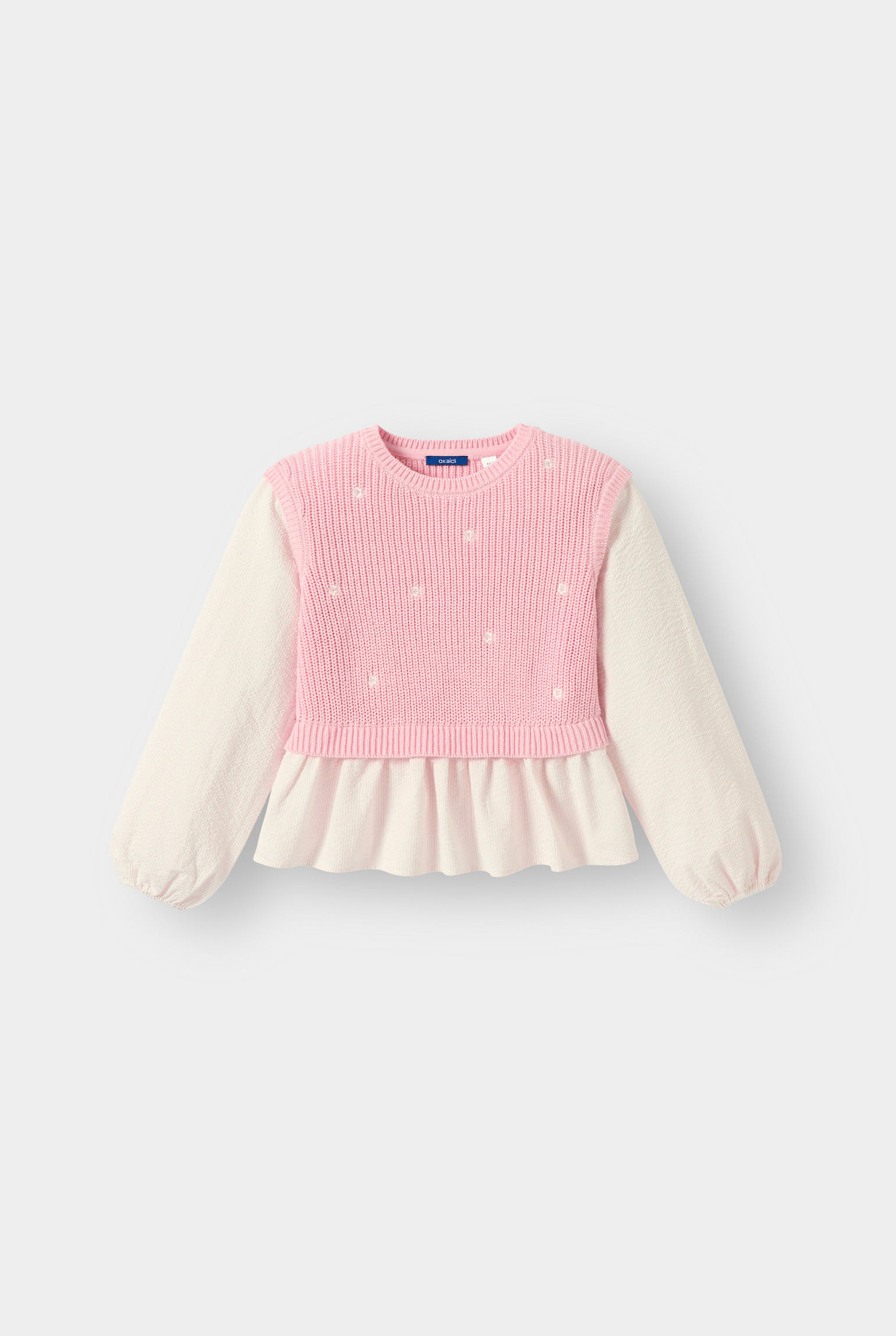 Pull 2-en-1 bleu motif fleurs fille - Rose Colchique