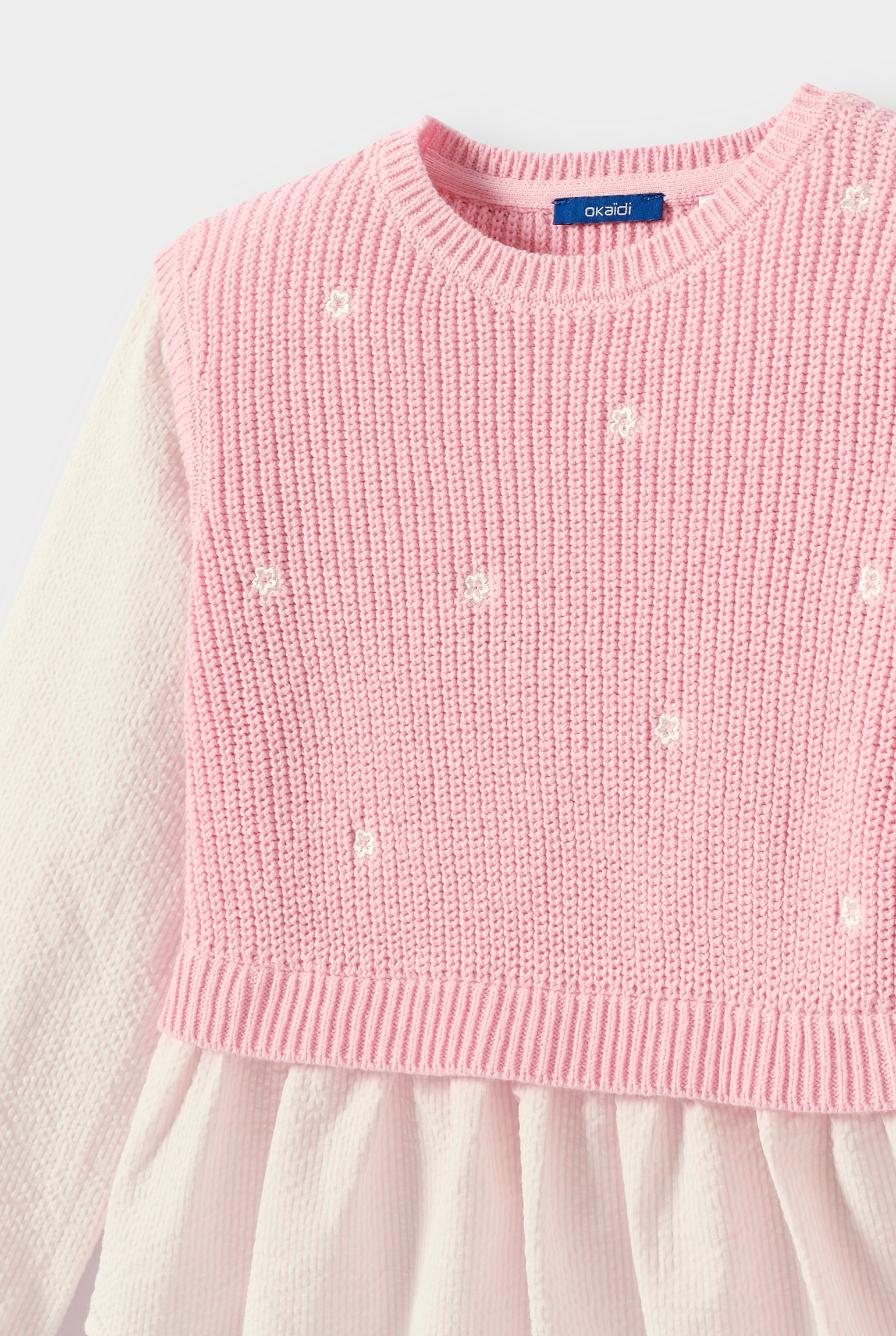 Pull 2-en-1 bleu motif fleurs fille - Rose Colchique