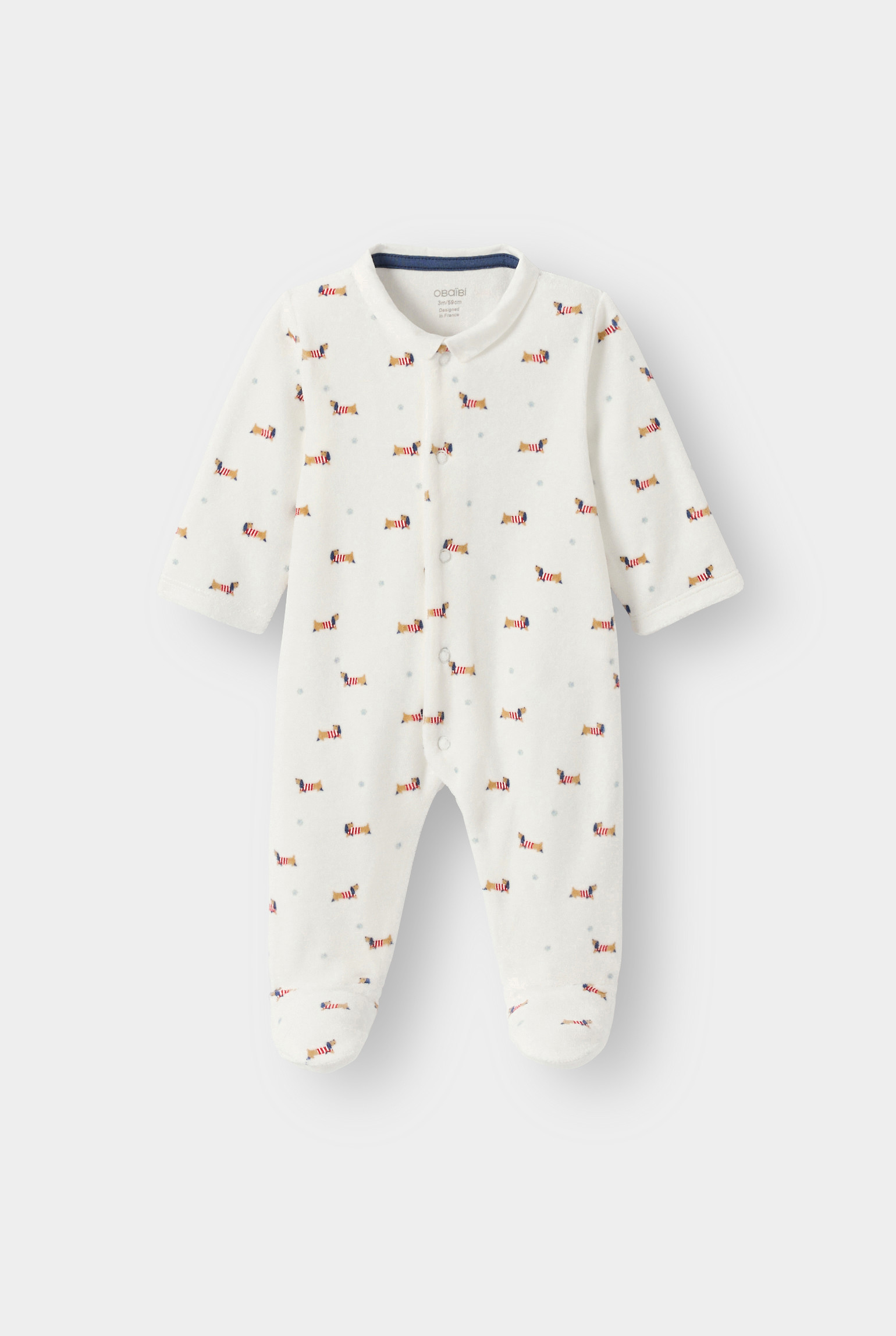 Dors-bien et gilet velours chien blanc bébé garçon - blanc