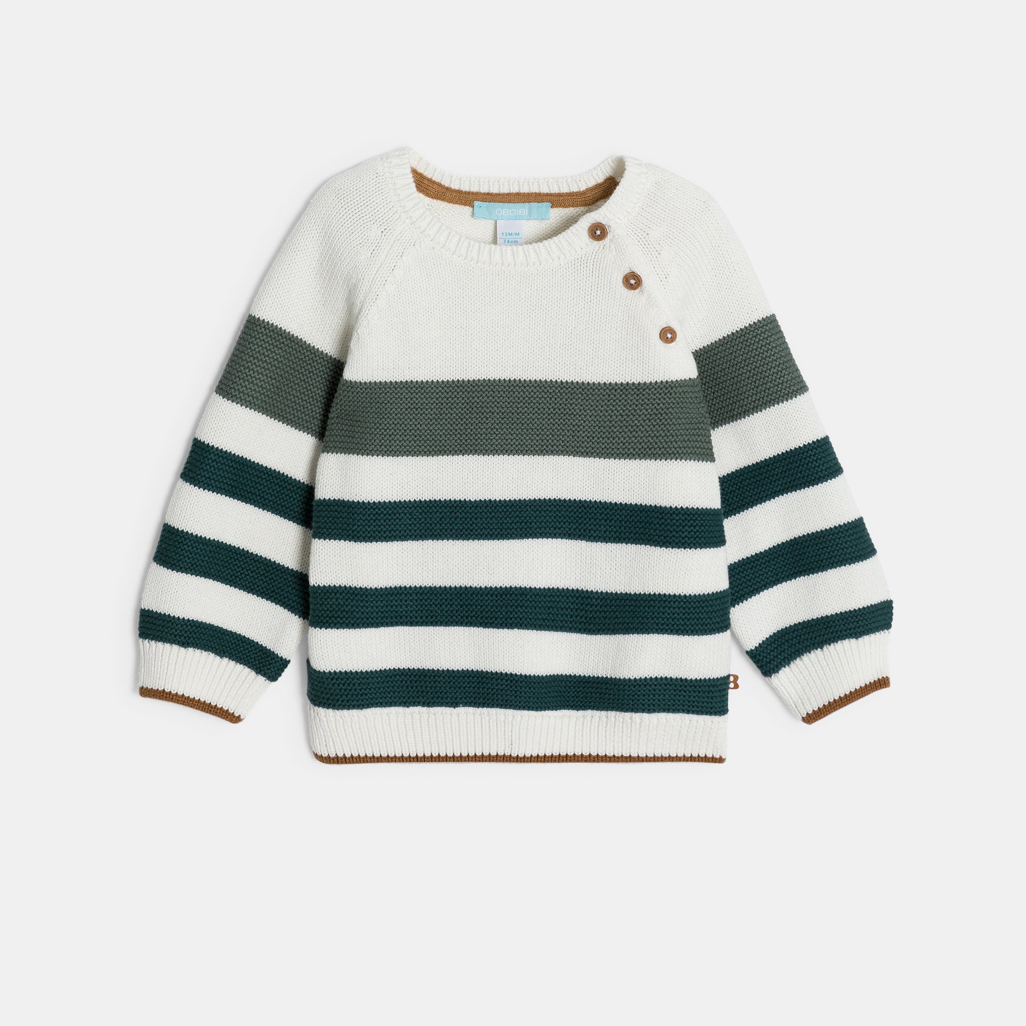 Pull maille tricot rayé vert bébé garçon - Rayures vert