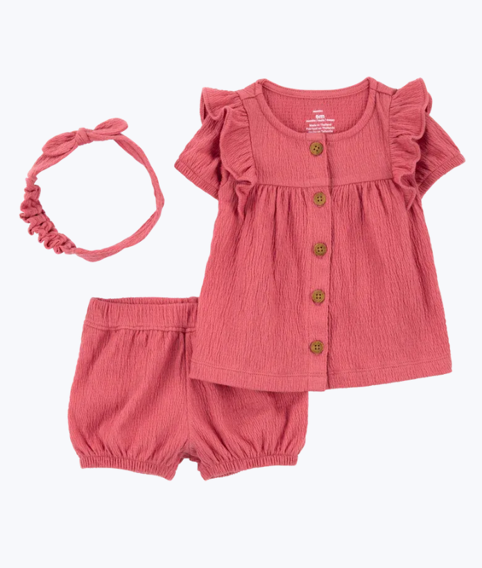 Baby 3-Piece Gauze Button-Front Top & Short Set