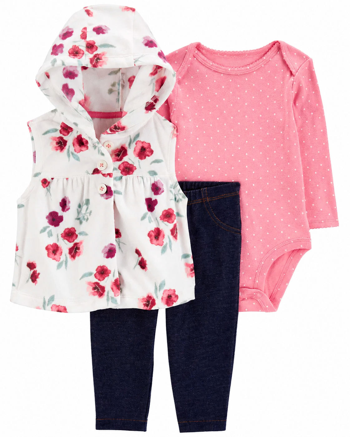 Baby 3-Piece Floral Hooded Vest Set