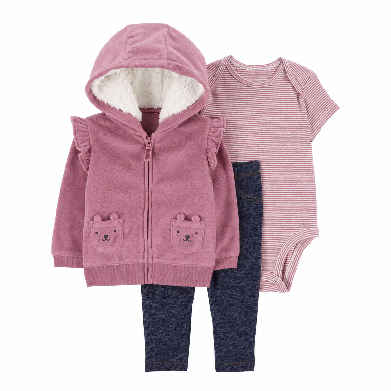 Baby Girls' Kitten Pink 3-Piece Fleece Cardigan Set