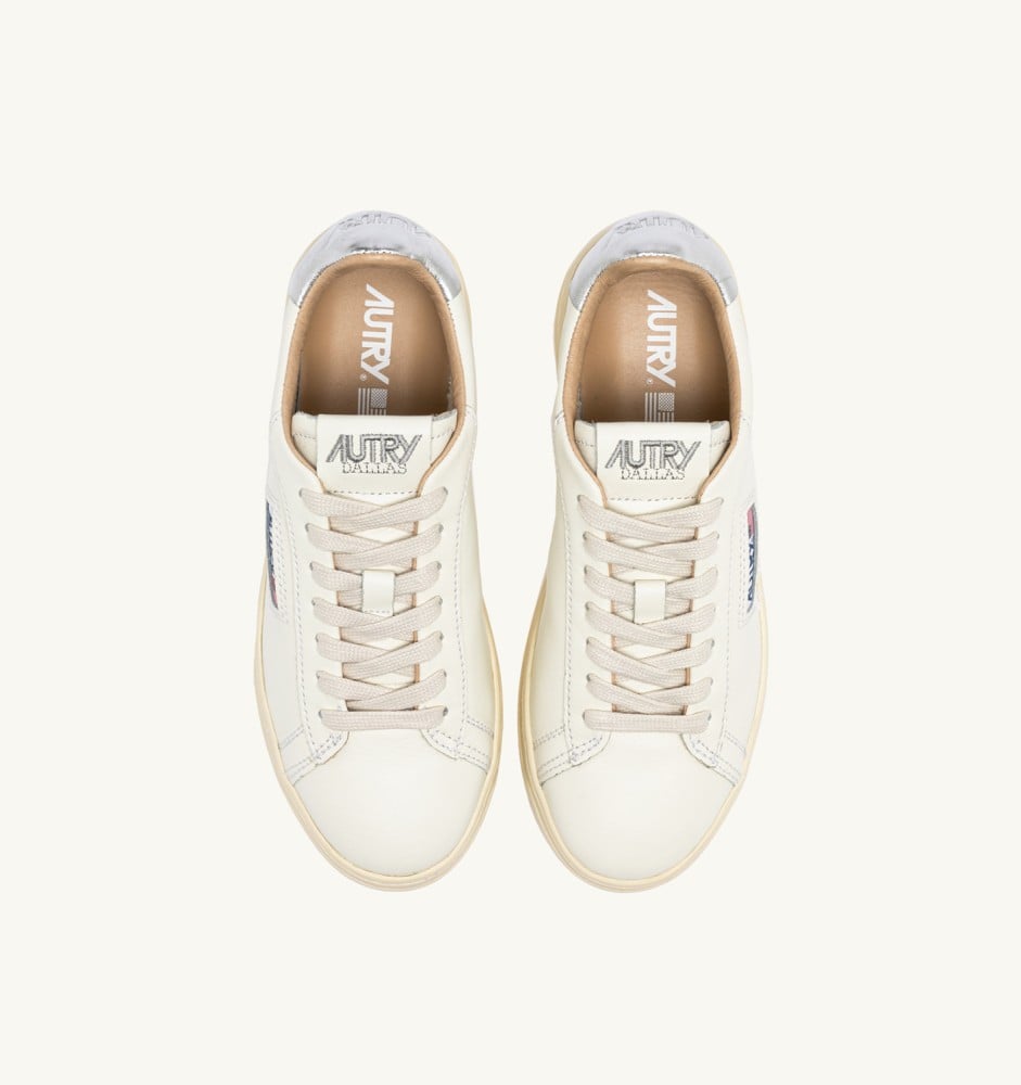 DALLAS LOW IN WHITE AND SILVER LEATHER