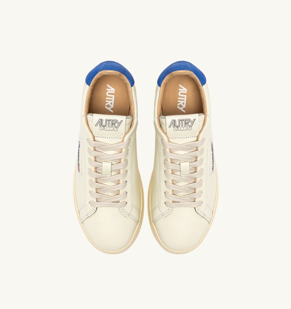 DALLAS LOW IN MARSHMALLOW AND LAPIS BLUE LEATHER