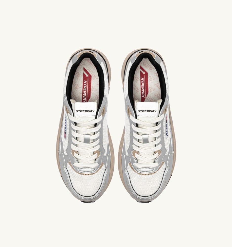 HYPERWAY IN SILVER, WHITE AND IRISH CREAM SYNTHETIC LEATHER AND MESH