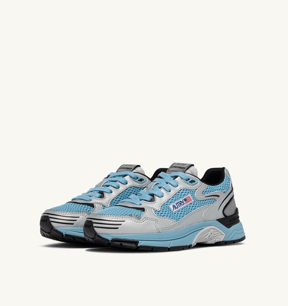 HYPERWAY IN SILVER BLACK AND FORGET ME NOT SYNTHETIC LEATHER AND MESH
