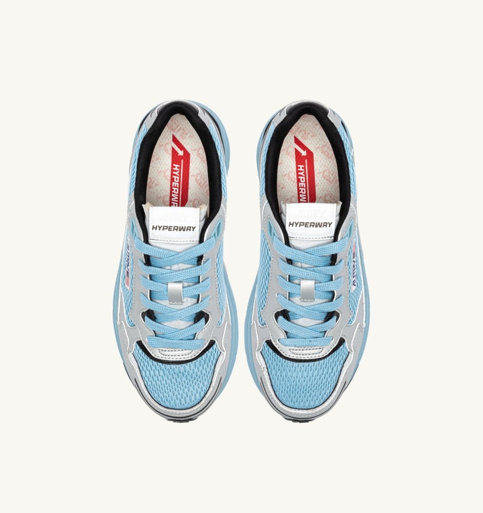 HYPERWAY IN SILVER BLACK AND FORGET ME NOT SYNTHETIC LEATHER AND MESH
