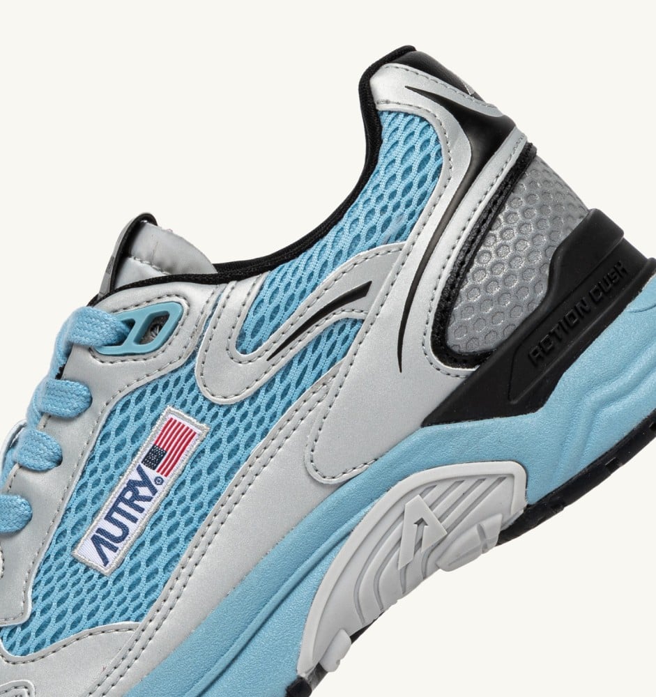 HYPERWAY IN SILVER BLACK AND FORGET ME NOT SYNTHETIC LEATHER AND MESH