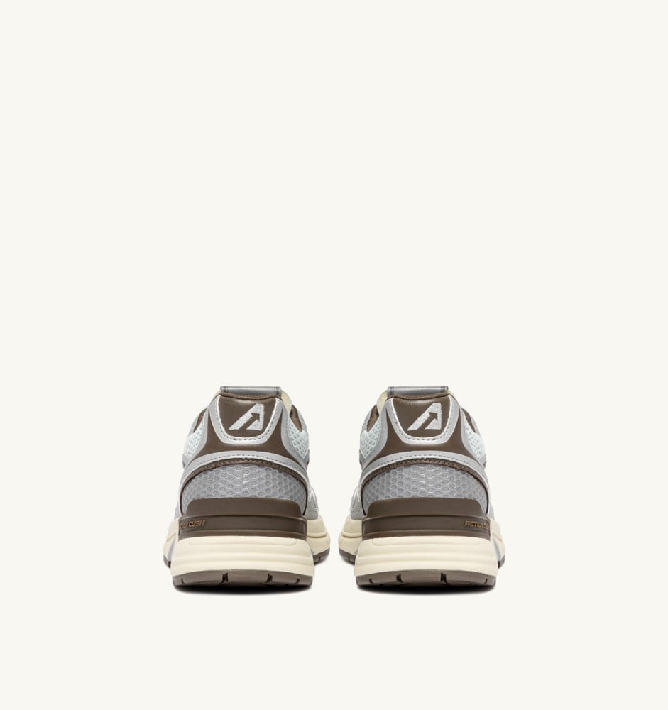 HYPERWAY IN SILVER, SPA BLUE AND CHOCOLATE CHIP SYNTHETIC LEATHER AND MESH