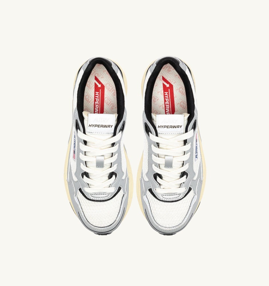 HYPERWAY IN WHITE SILVER AND BLACK SYNTHETIC LEATHER AND MESH