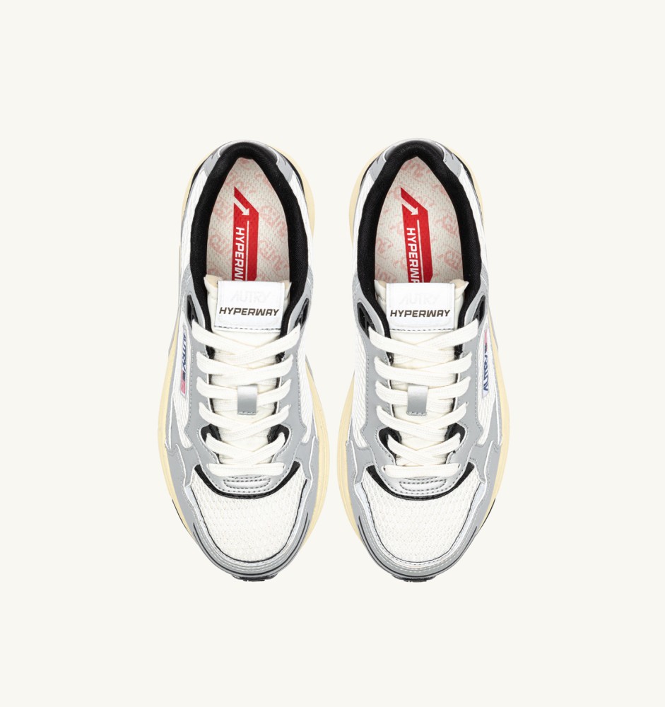 HYPERWAY IN WHITE SILVER AND BLACK SYNTHETIC LEATHER AND MESH