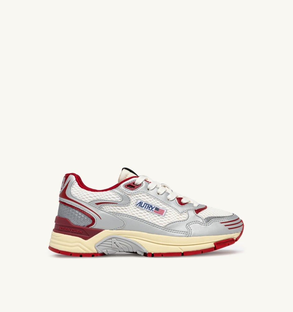 HYPERWAY IN WHITE SILVER AND RED SYNTHETIC LEATHER AND MESH