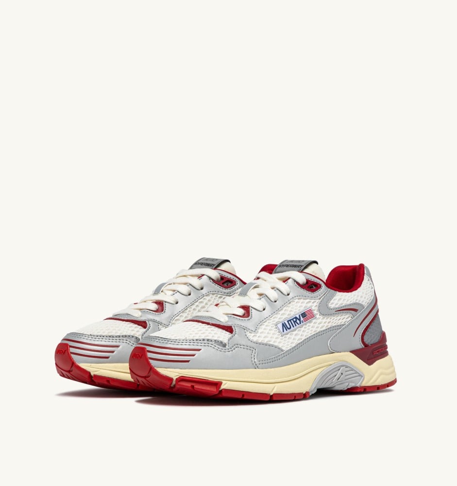 HYPERWAY IN WHITE SILVER AND RED SYNTHETIC LEATHER AND MESH