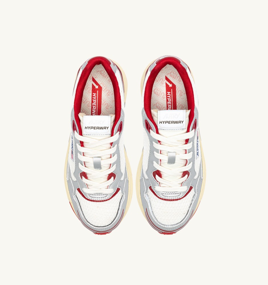 HYPERWAY IN WHITE SILVER AND RED SYNTHETIC LEATHER AND MESH