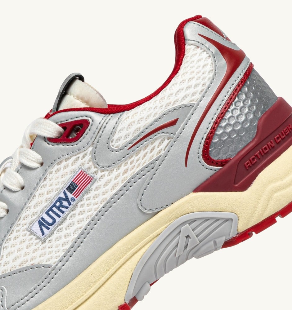 HYPERWAY IN WHITE SILVER AND RED SYNTHETIC LEATHER AND MESH