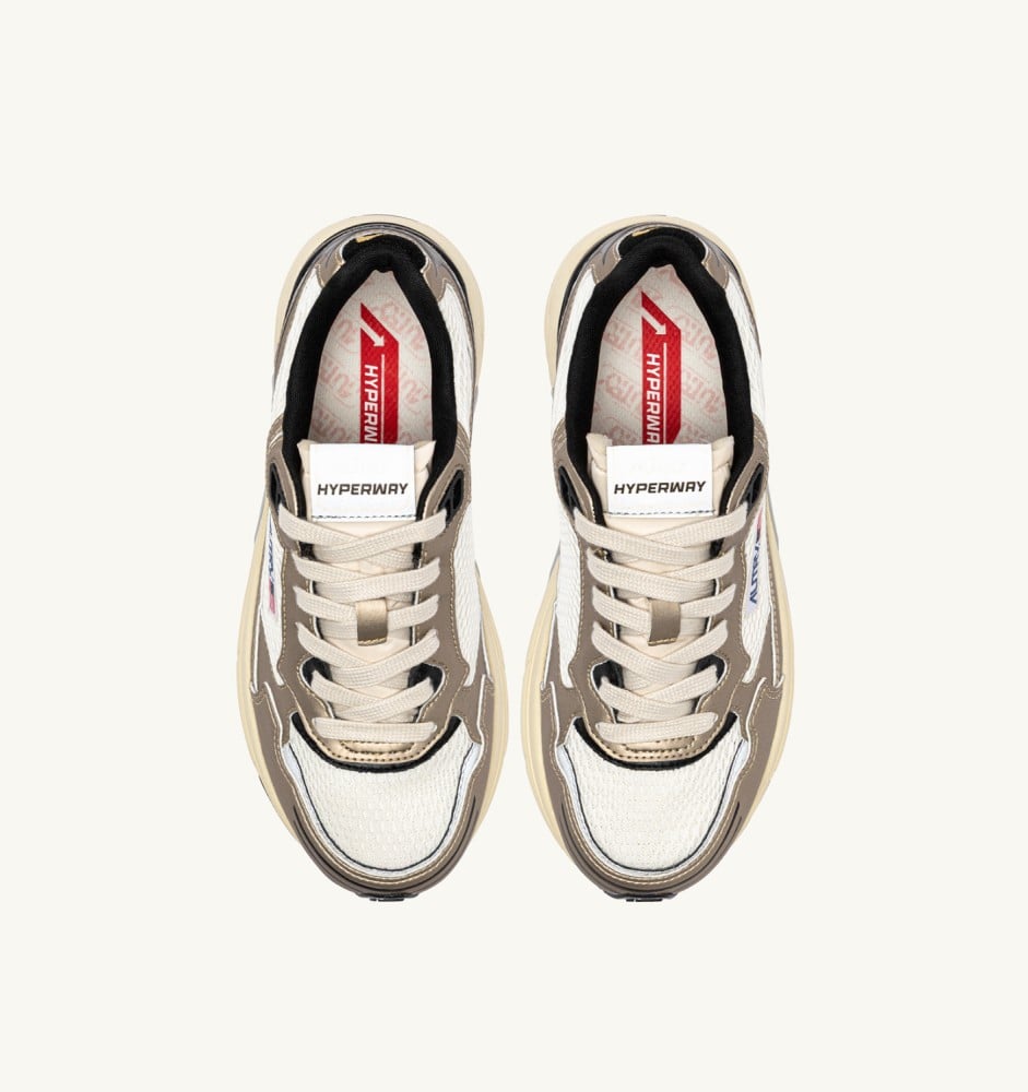 HYPERWAY IN WHISPER WHITE, PLATINUM AND BLACK SYNTHETIC LEATHER AND MESH
