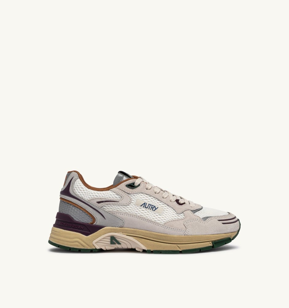 HYPERWAY IN WHITE AND FIG SUEDE AND MESH