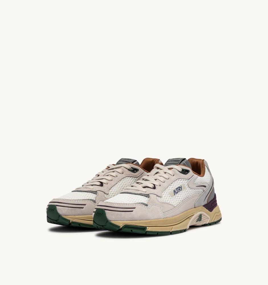 HYPERWAY IN WHITE AND FIG SUEDE AND MESH