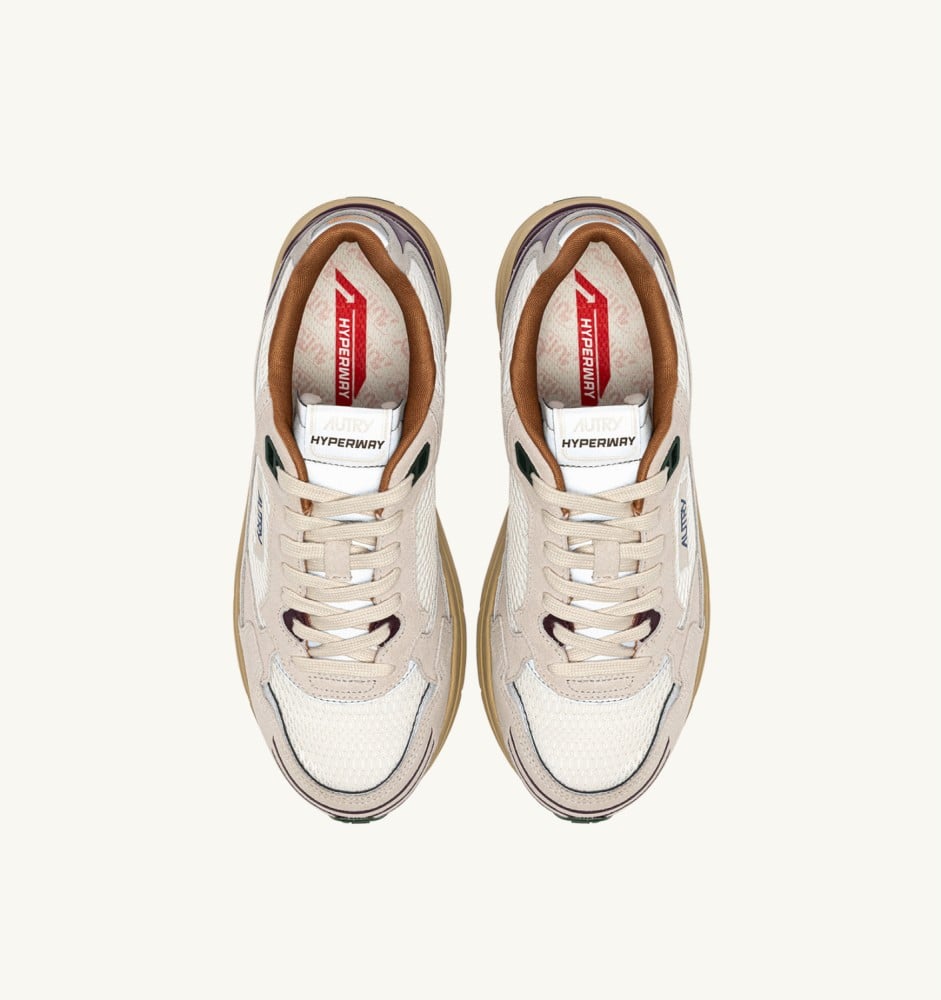 HYPERWAY IN WHITE AND FIG SUEDE AND MESH