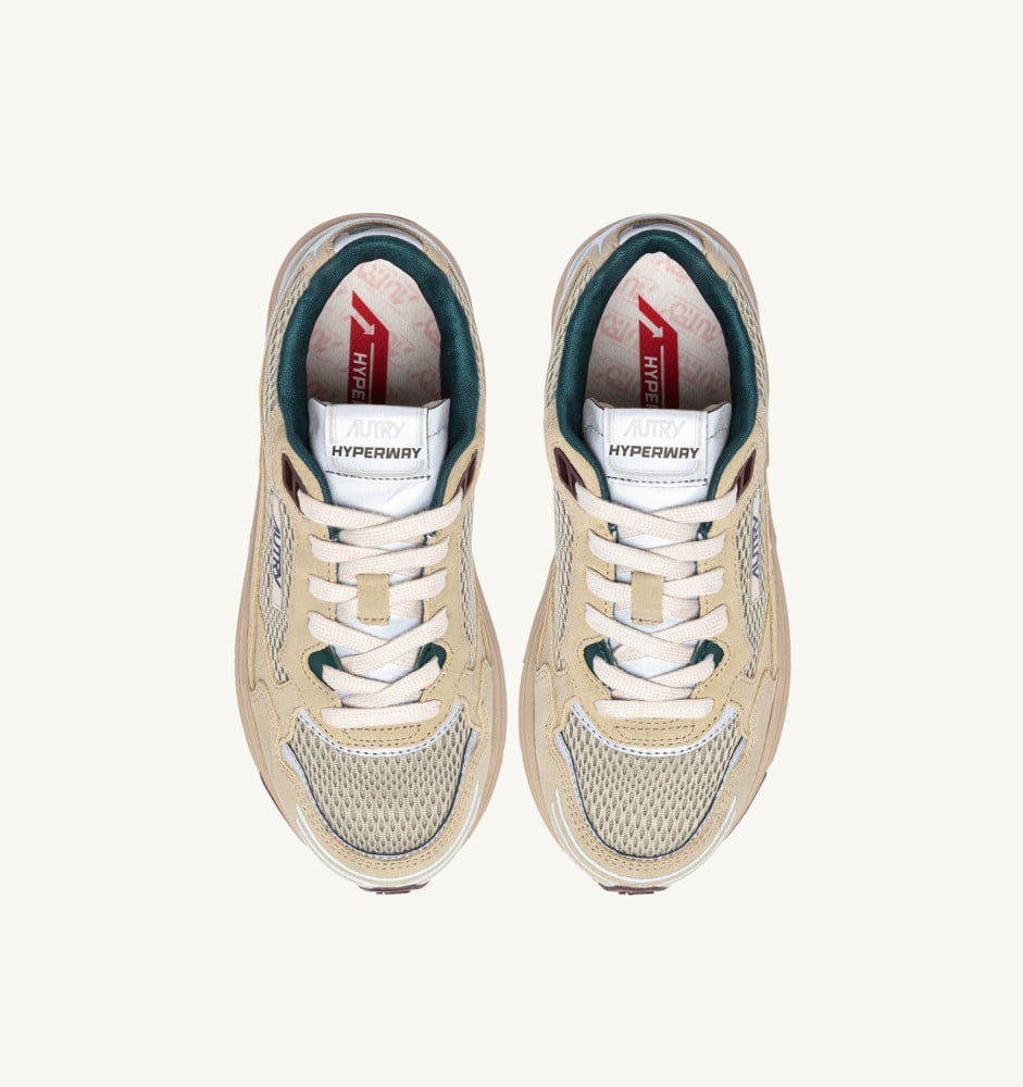 HYPERWAY IN ECRU AND SPA BLUE SUEDE AND MESH