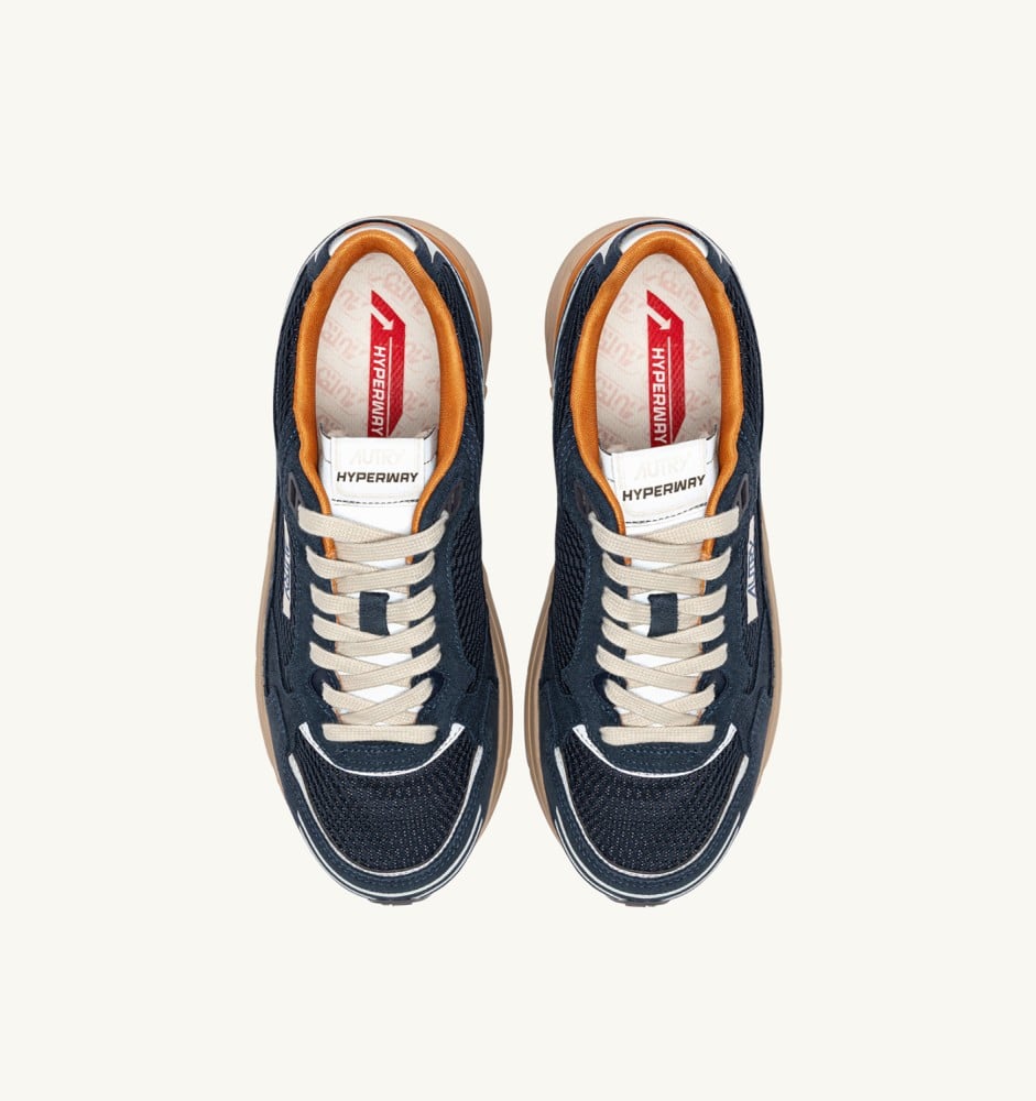 HYPERWAY IN MIDNIGHT AND TOMATO CREAM SUEDE AND MESH