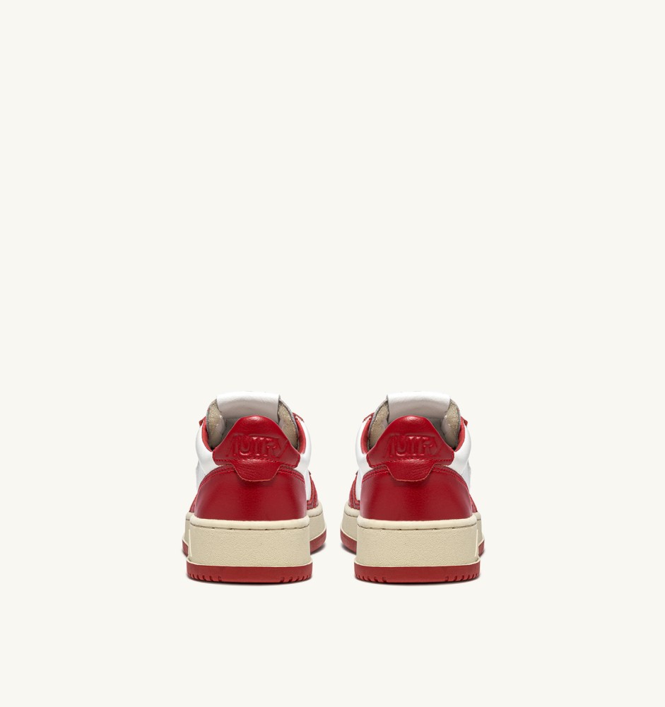 MEDALIST LOW BICOLOR IN WHITE AND RED LEATHER