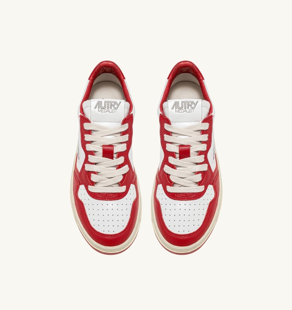 MEDALIST LOW BICOLOR IN WHITE AND RED LEATHER