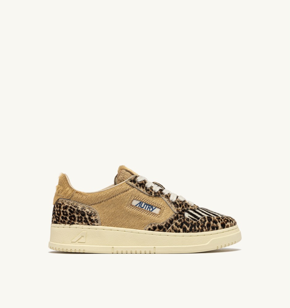 MEDALIST LOW IN ZEBRA LEOPARD AND IVORY PONY HAIR EFFECT