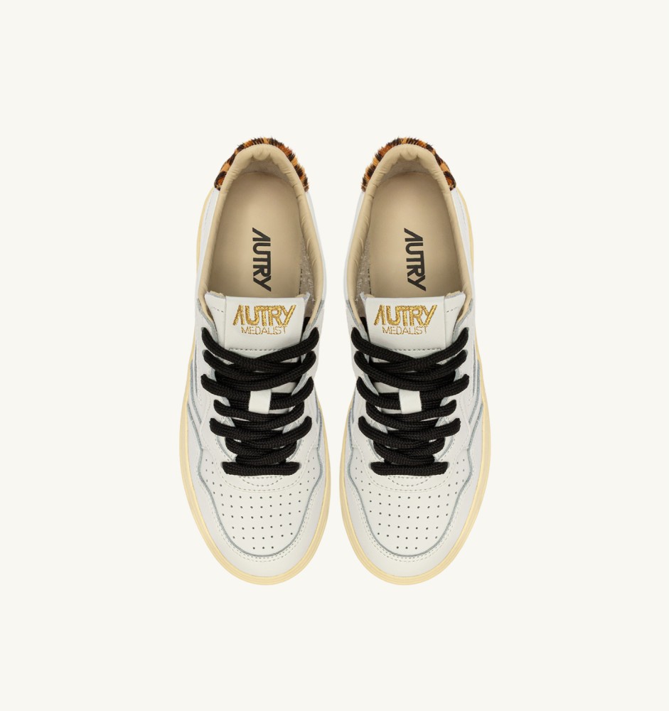 MEDALIST LOW IN WHITE AND LEOPARD LEATHER