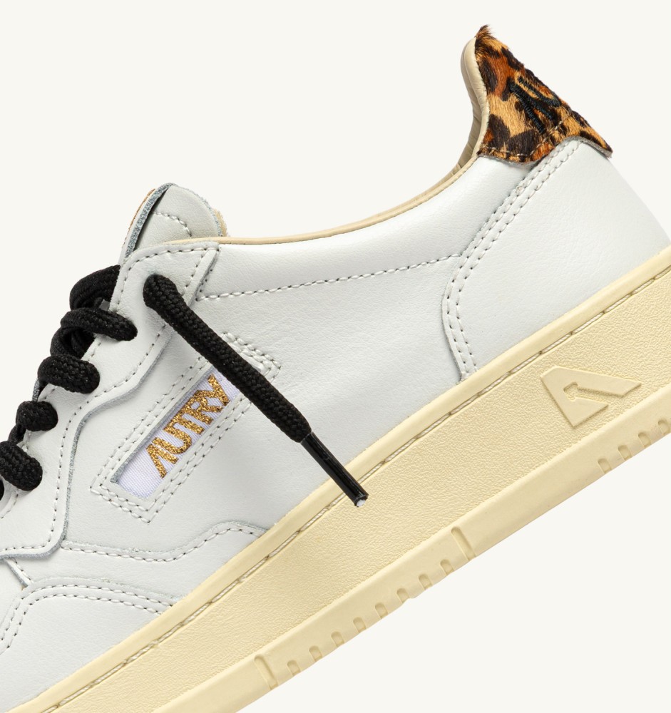 MEDALIST LOW IN WHITE AND LEOPARD LEATHER